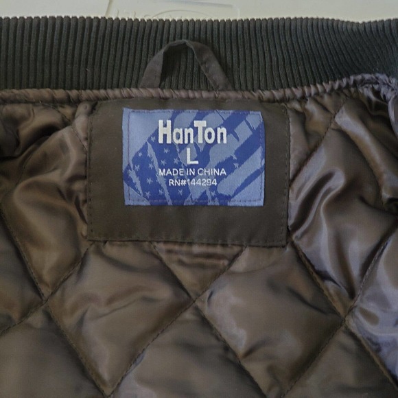 Han Ton Mens L Bomber Jacket Black Full Zip Insulated Quilted Flap Pockets - Picture 14 of 16